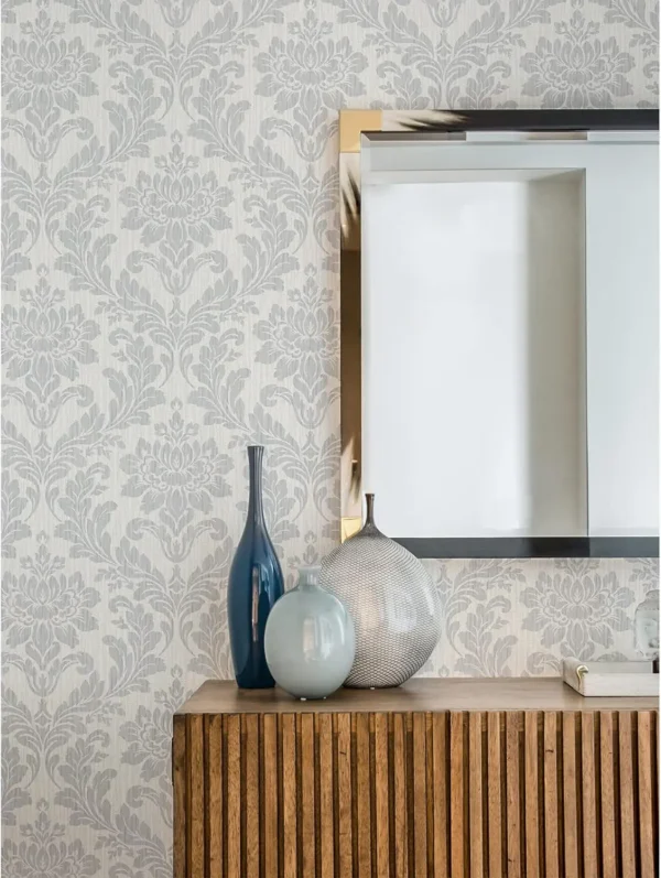 Galois Light Grey Damask Vinyl